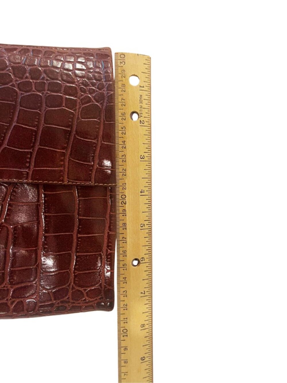 Crocodile Croc Embossed Faux Leather Knee High Brown Cognac Kitten Heel Boots - Picture 5 of 8
